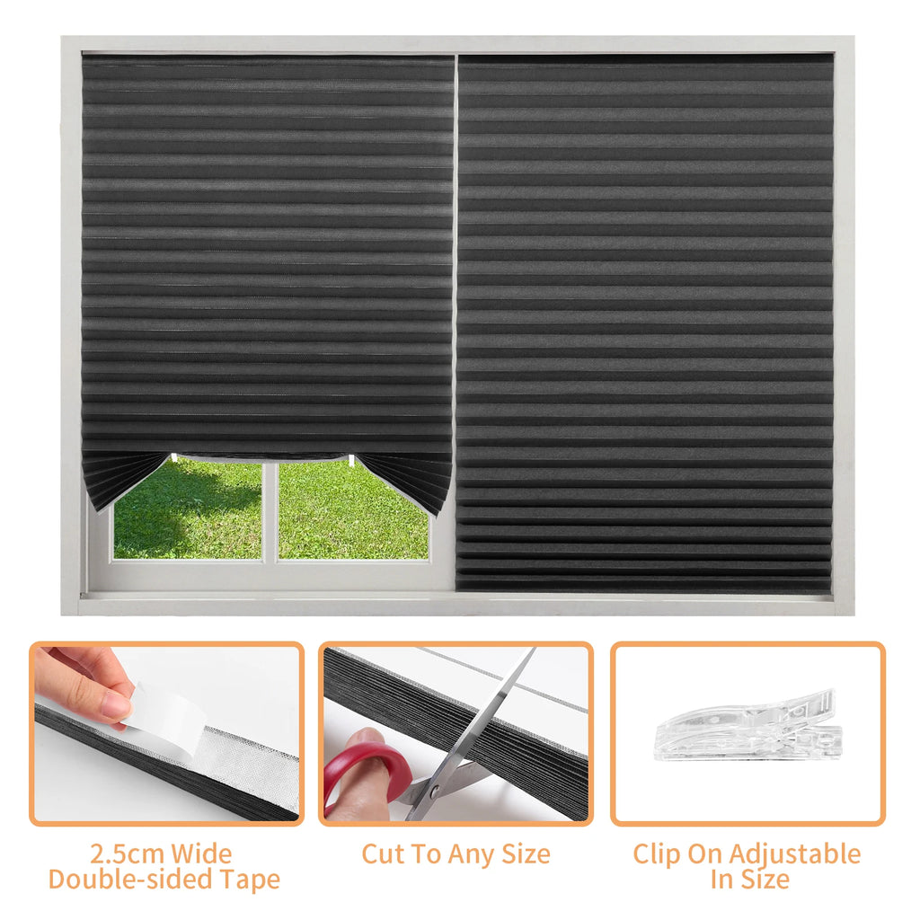 Blind for Window Self Adhesive Pleated Blinds Cordless No Drill Fabric Shutter Room Darkening Shades Blackout Shutters