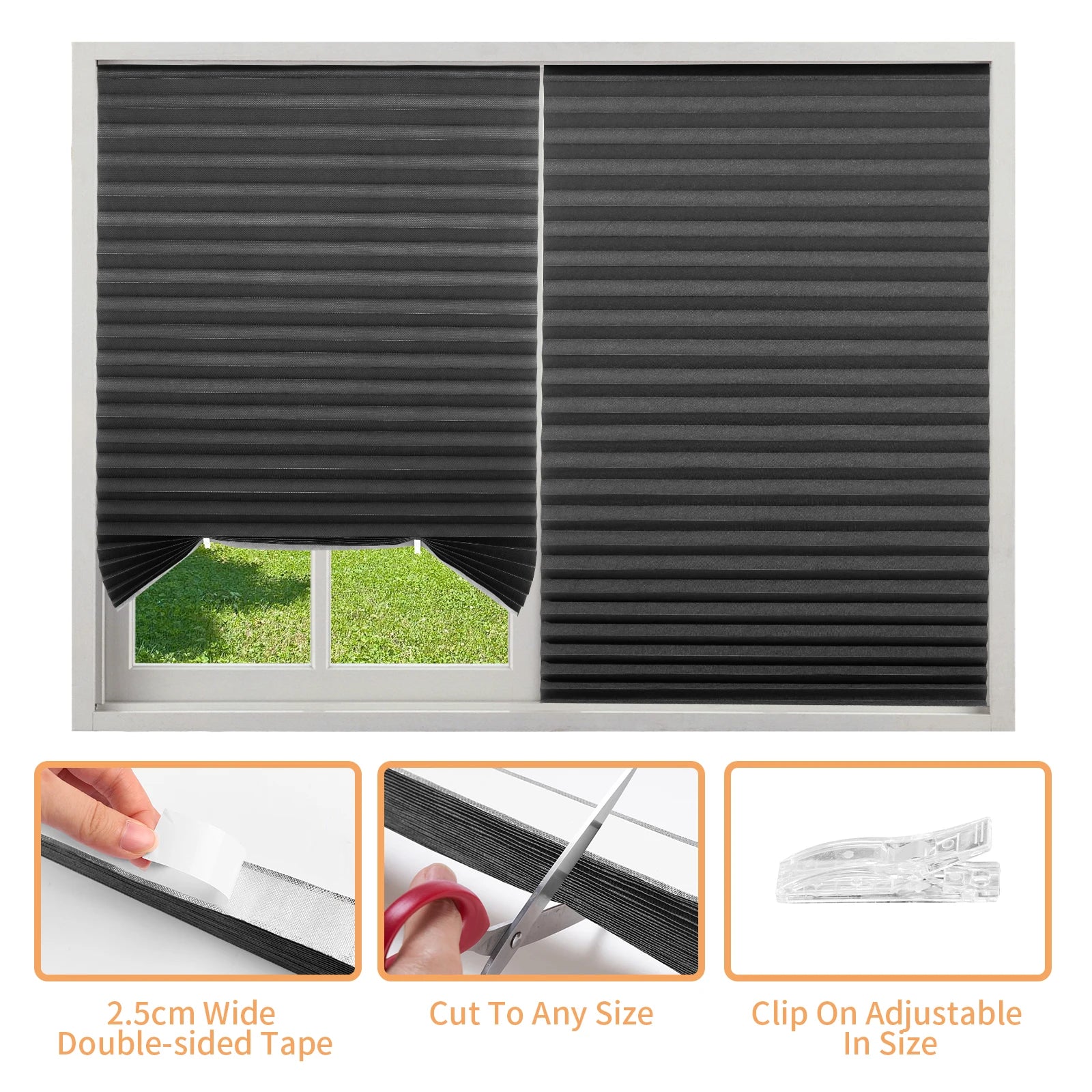 Blind for Window Self Adhesive Pleated Blinds Cordless No Drill Fabric Shutter Room Darkening Shades Blackout Shutters