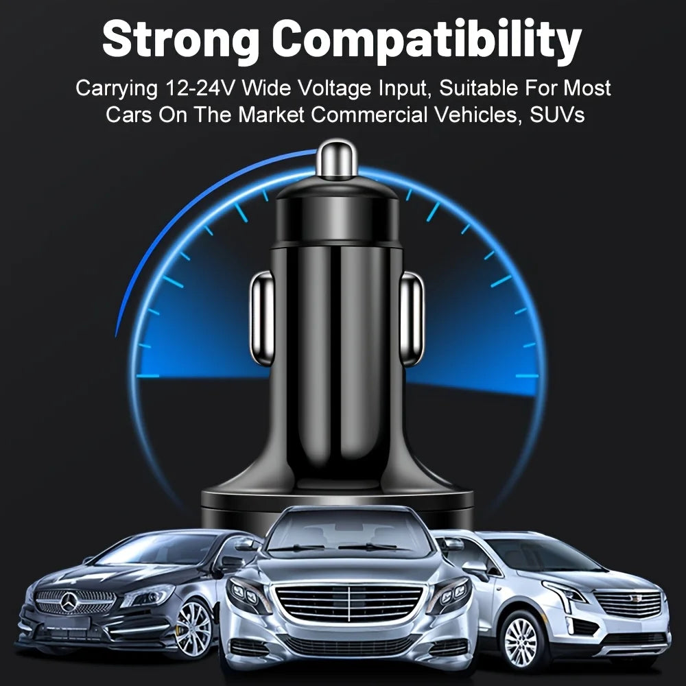 6-in-1 Fast Car Charger – Dual USB-C with Digital Display