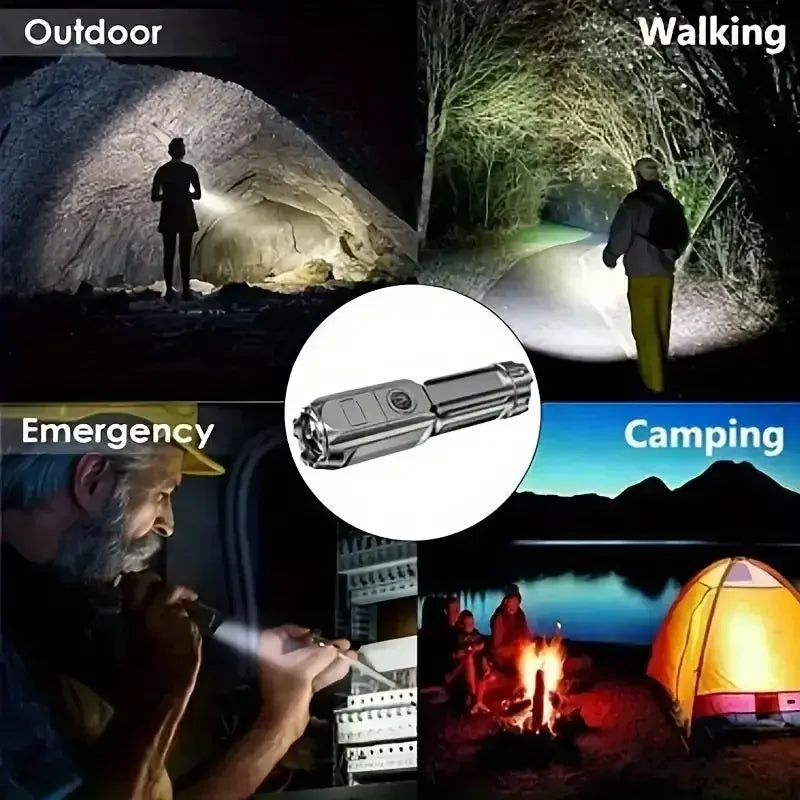 High-Power LED Flashlight – USB Rechargeable Waterproof Zoom Torch for Hiking & Camping