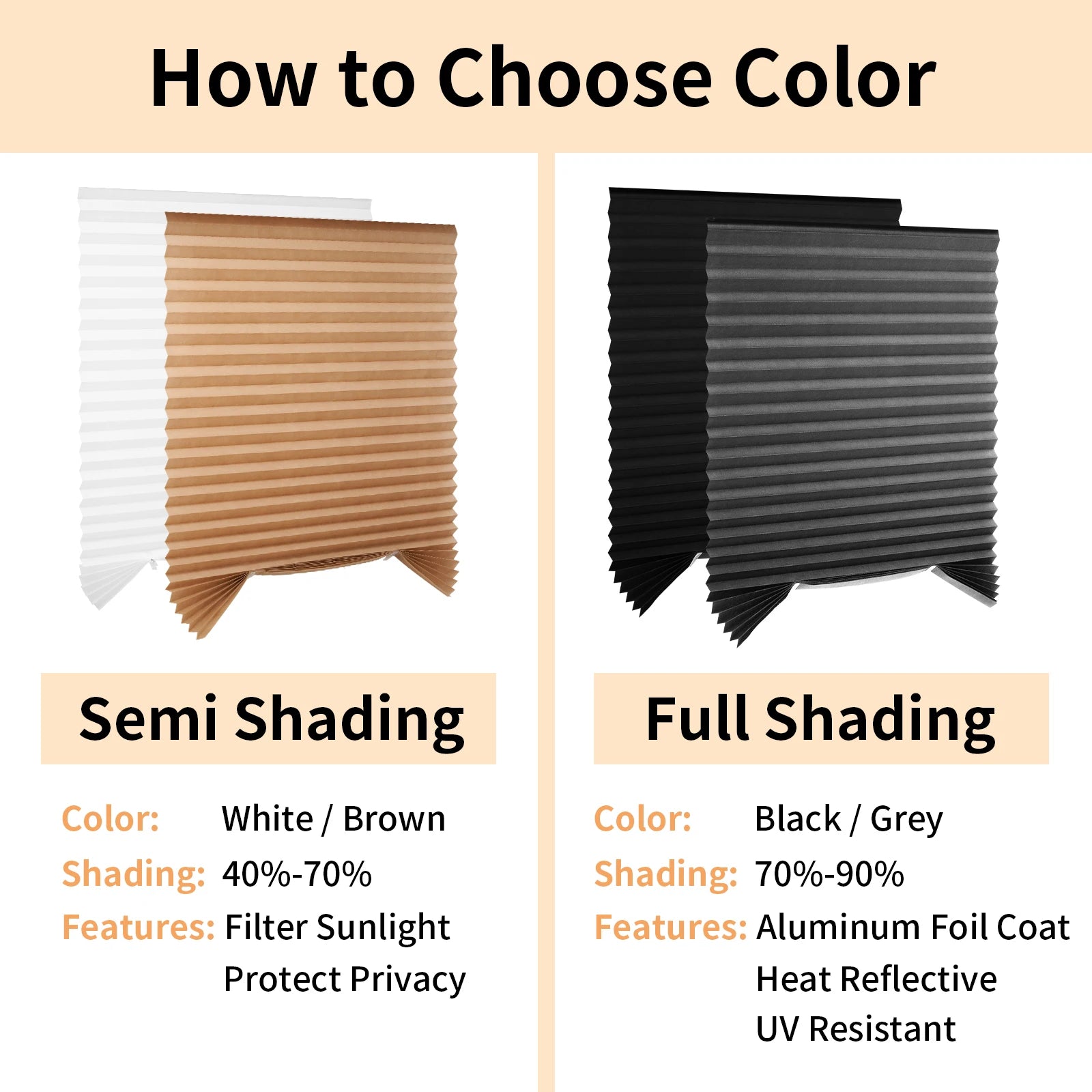 Blind for Window Self Adhesive Pleated Blinds Cordless No Drill Fabric Shutter Room Darkening Shades Blackout Shutters
