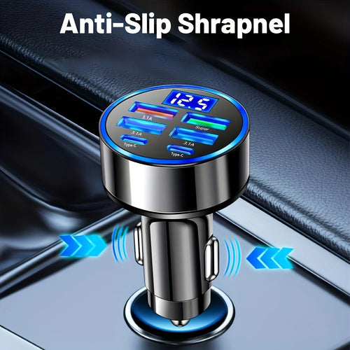 6-in-1 Fast Car Charger – Dual USB-C with Digital Display