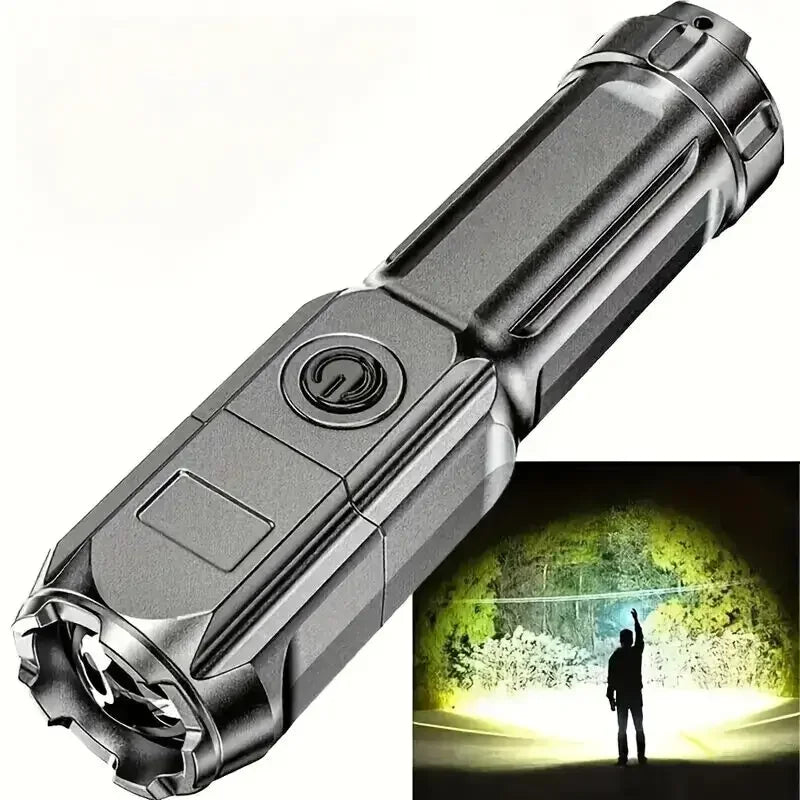 High-Power LED Flashlight – USB Rechargeable Waterproof Zoom Torch for Hiking & Camping