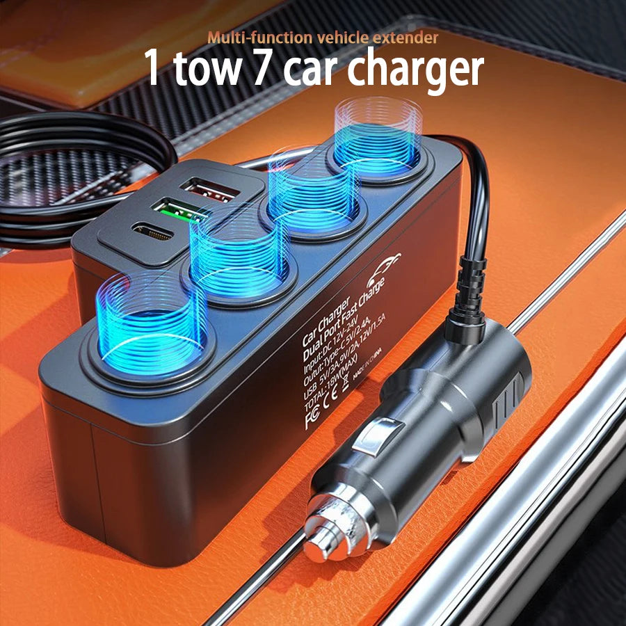 120W Multi-Port Fast Car Charger – Charge Multiple Devices Simultaneously