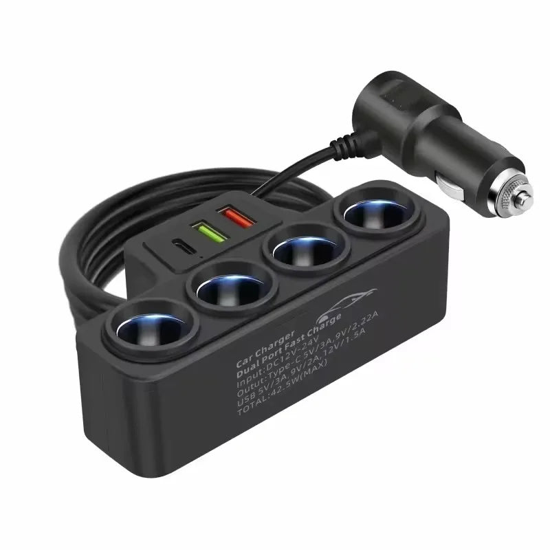 120W Multi-Port Fast Car Charger – Charge Multiple Devices Simultaneously