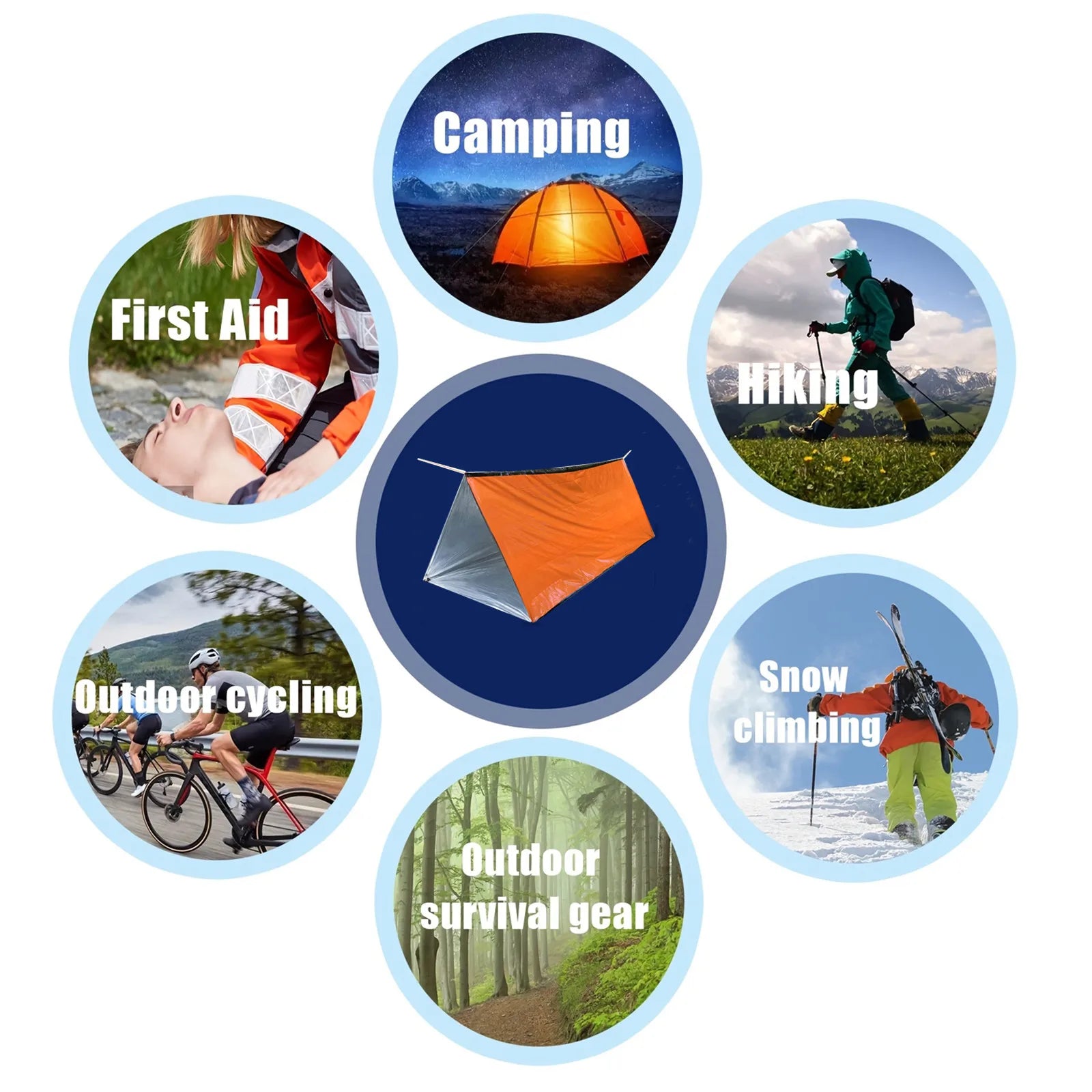 Waterproof 2-person emergency tent designed for reliable shelter during camping and outdoor activities.