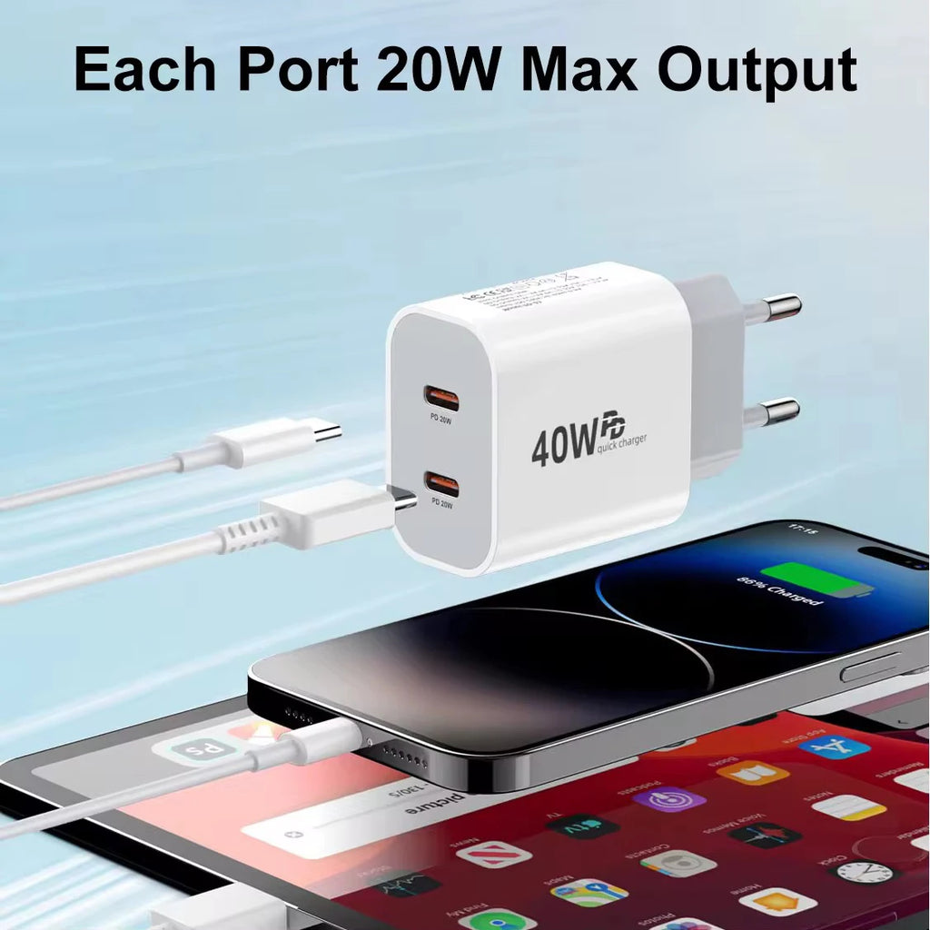 40W USB-C Fast Charger Kit – PD Charging for iPhone 11–16