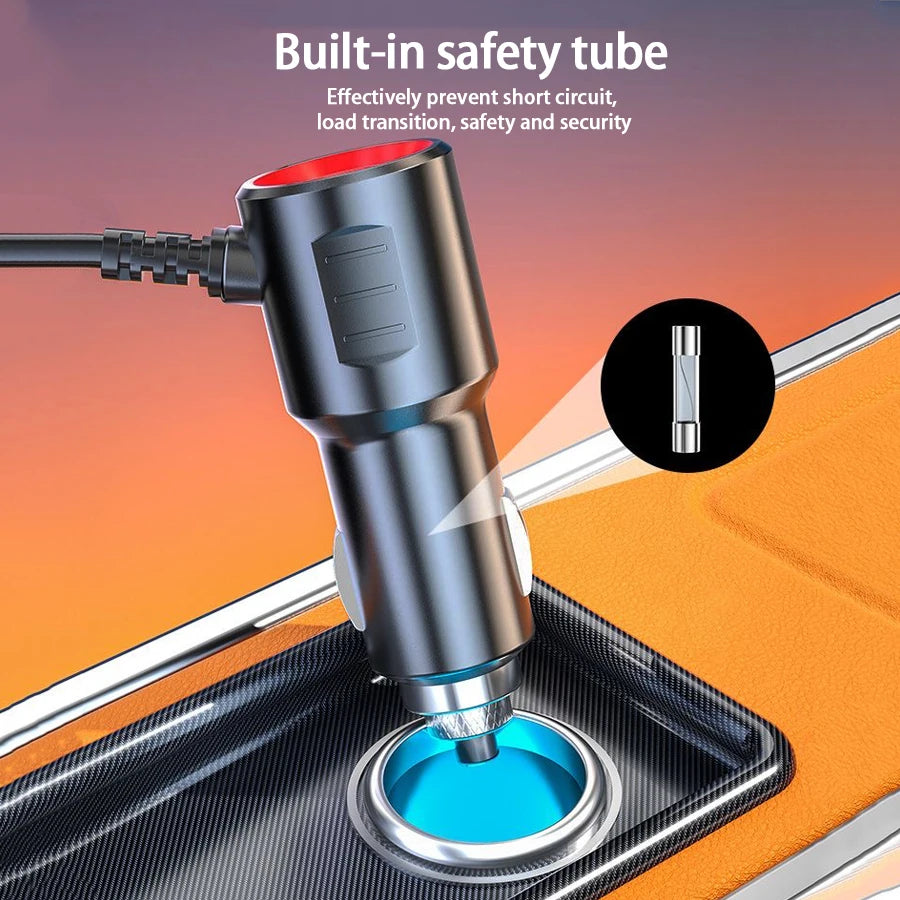 120W Multi-Port Fast Car Charger – Charge Multiple Devices Simultaneously
