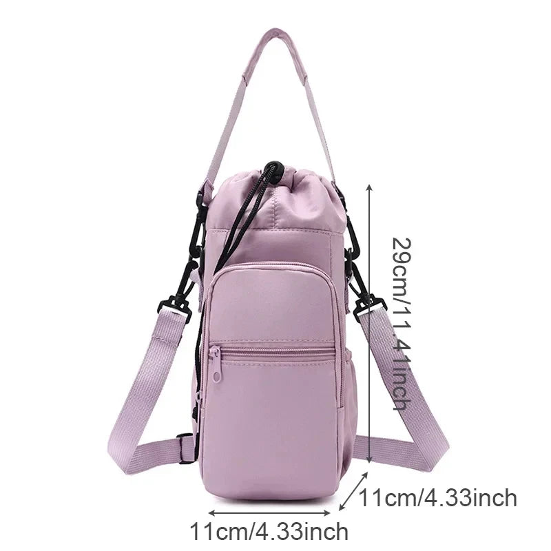 Portable Water Bottle Bag with Adjustable Strap Thermal Mugs Insulated Protective Cover Phone Pocket Outdoor Sports Travel Bag