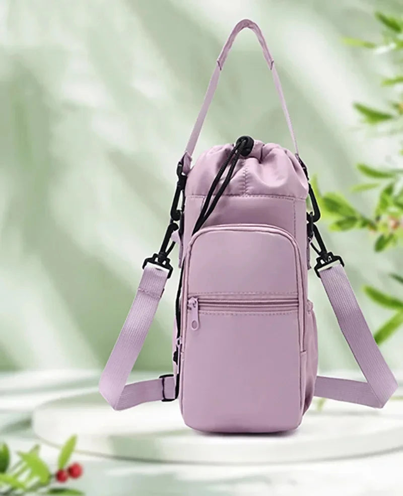 Portable Water Bottle Bag with Adjustable Strap Thermal Mugs Insulated Protective Cover Phone Pocket Outdoor Sports Travel Bag
