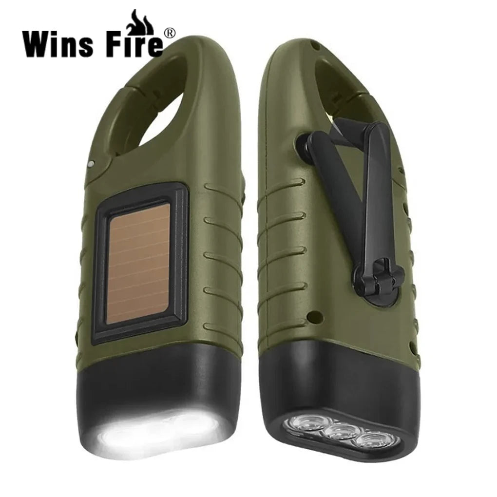 Rechargeable LED Survival Flashlight – Hand Crank & Solar Powered Torch for Hiking, Fishing & Boating