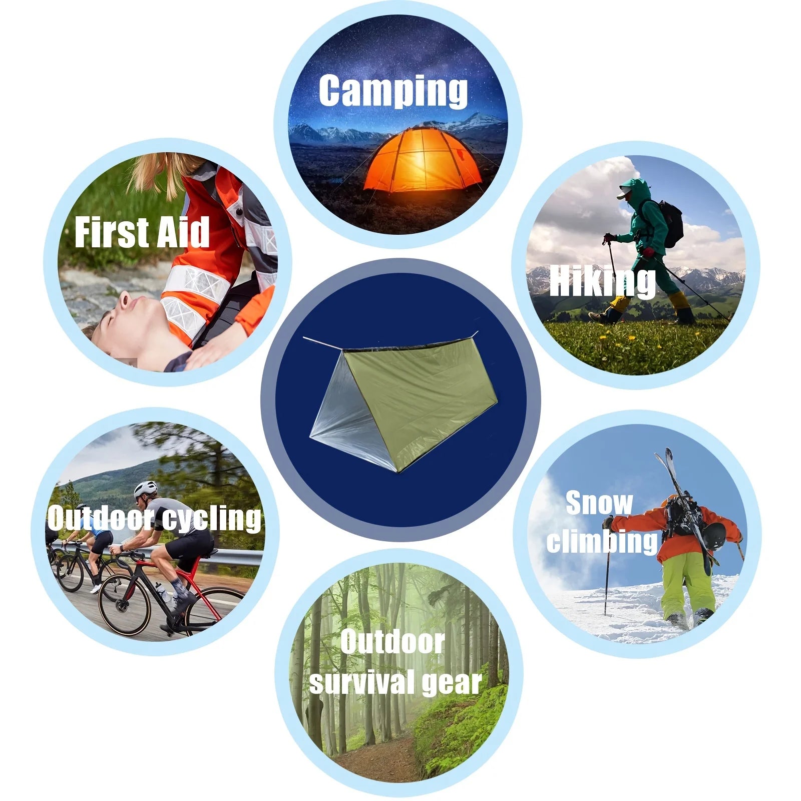 Waterproof 2-person emergency tent designed for reliable shelter during camping and outdoor activities.
