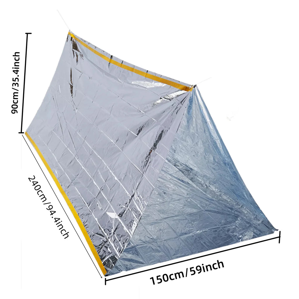 Waterproof 2-person emergency tent designed for reliable shelter during camping and outdoor activities.