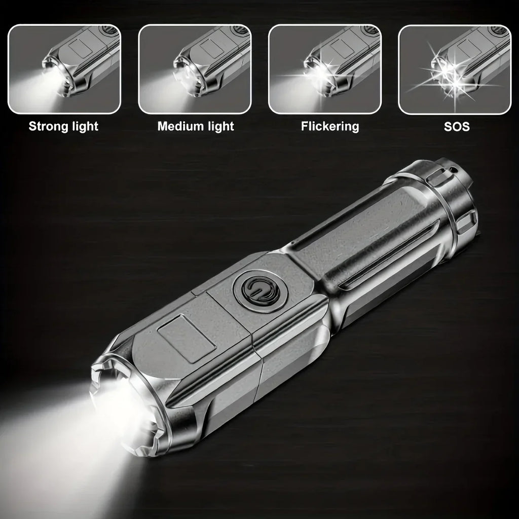 High-Power LED Flashlight – USB Rechargeable Waterproof Zoom Torch for Hiking & Camping