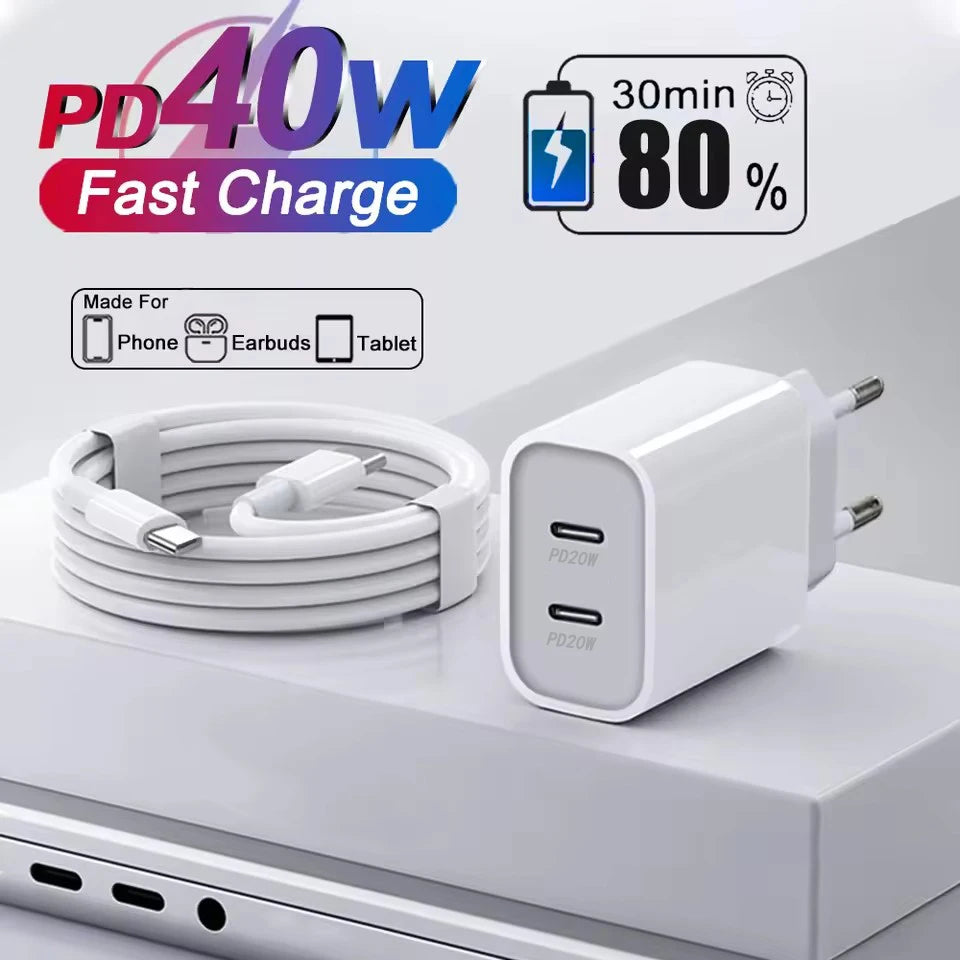 40W USB-C Fast Charger Kit – PD Charging for iPhone 11–16