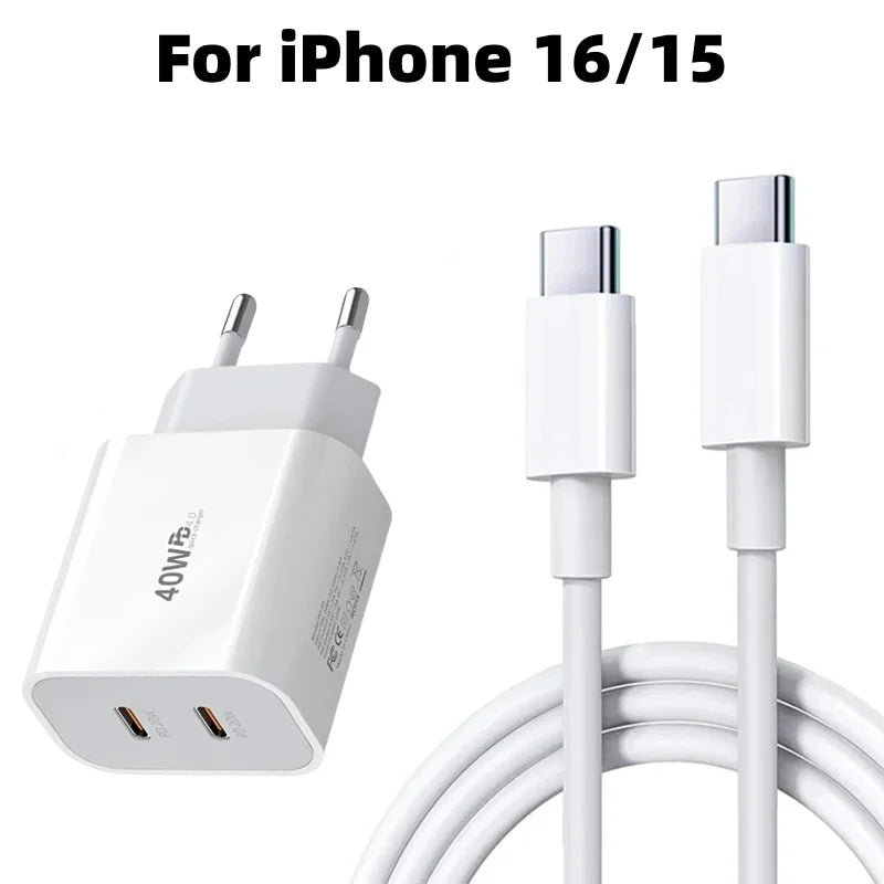 40W USB-C Fast Charger Kit – PD Charging for iPhone 11–16
