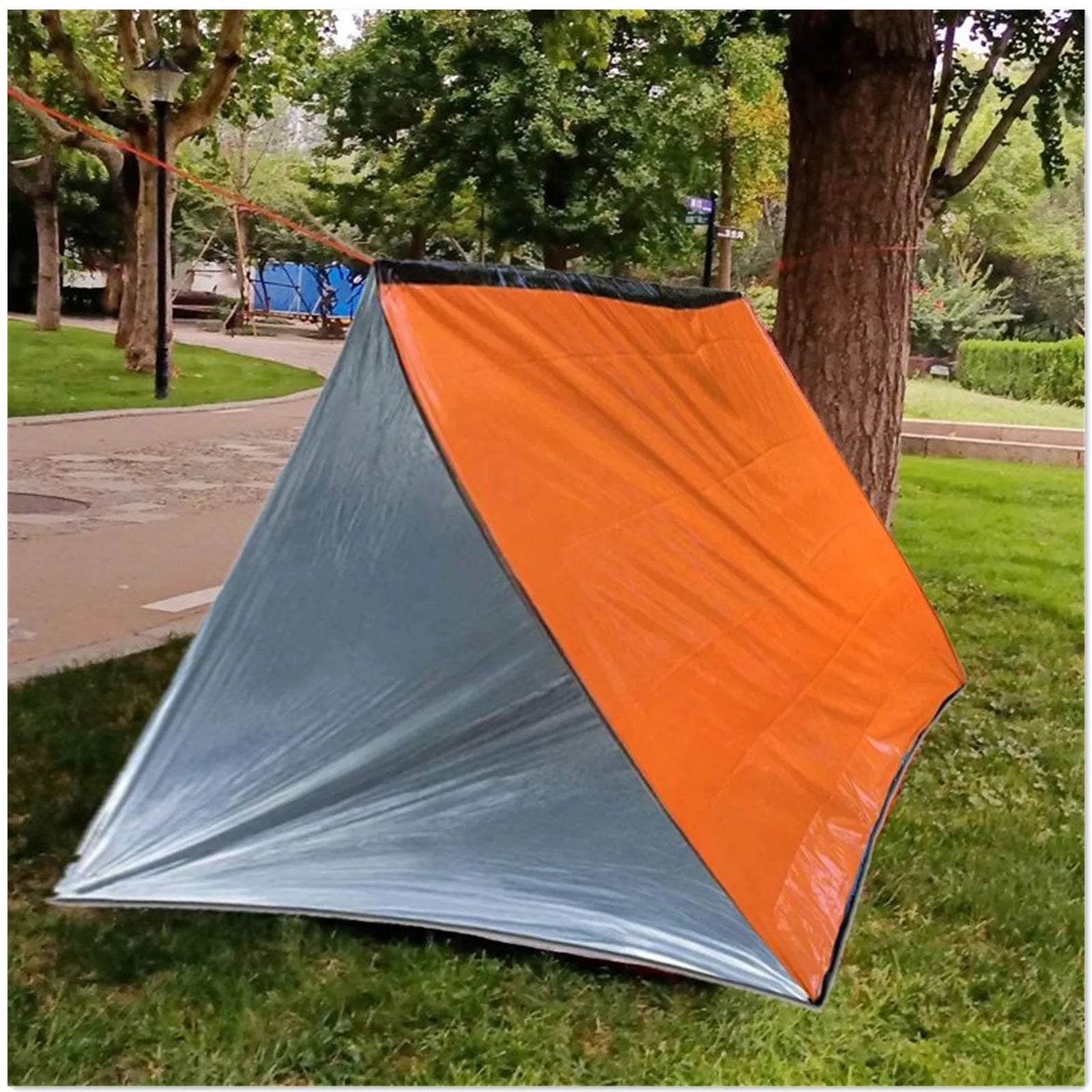 Waterproof 2-person emergency tent designed for reliable shelter during camping and outdoor activities.
