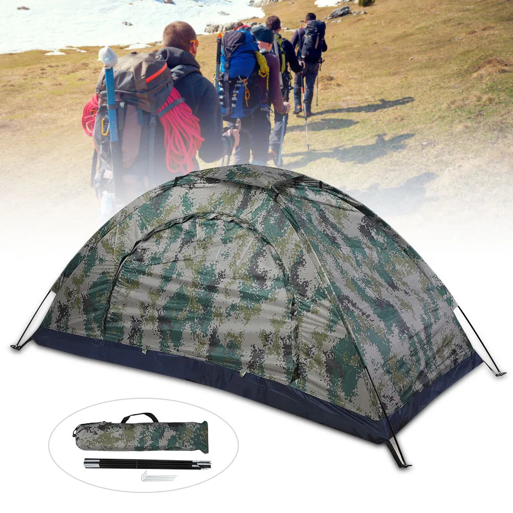 Windproof single-person outdoor tent ideal for camping, fishing, hiking, and outdoor adventures.