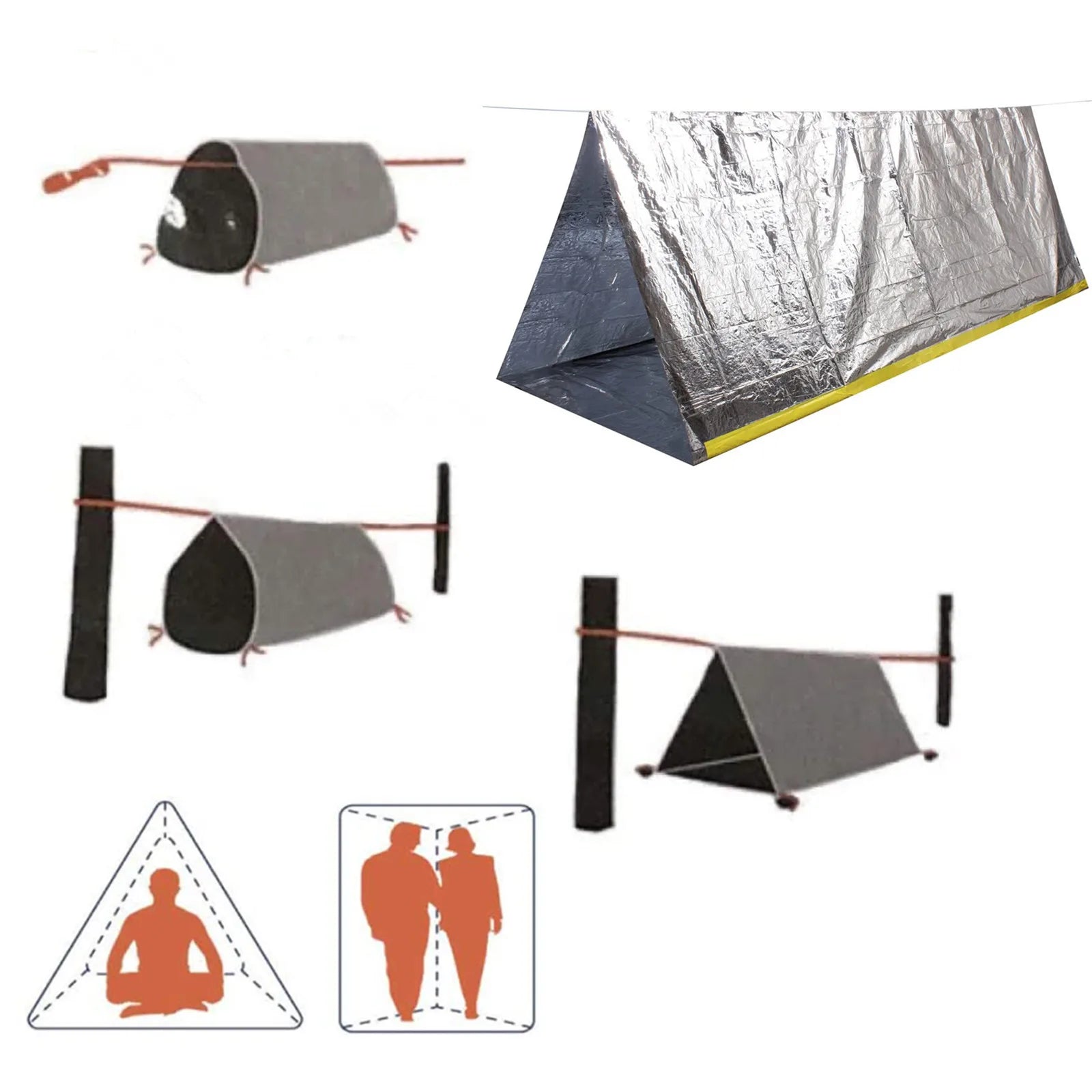 Waterproof 2-person emergency tent designed for reliable shelter during camping and outdoor activities.
