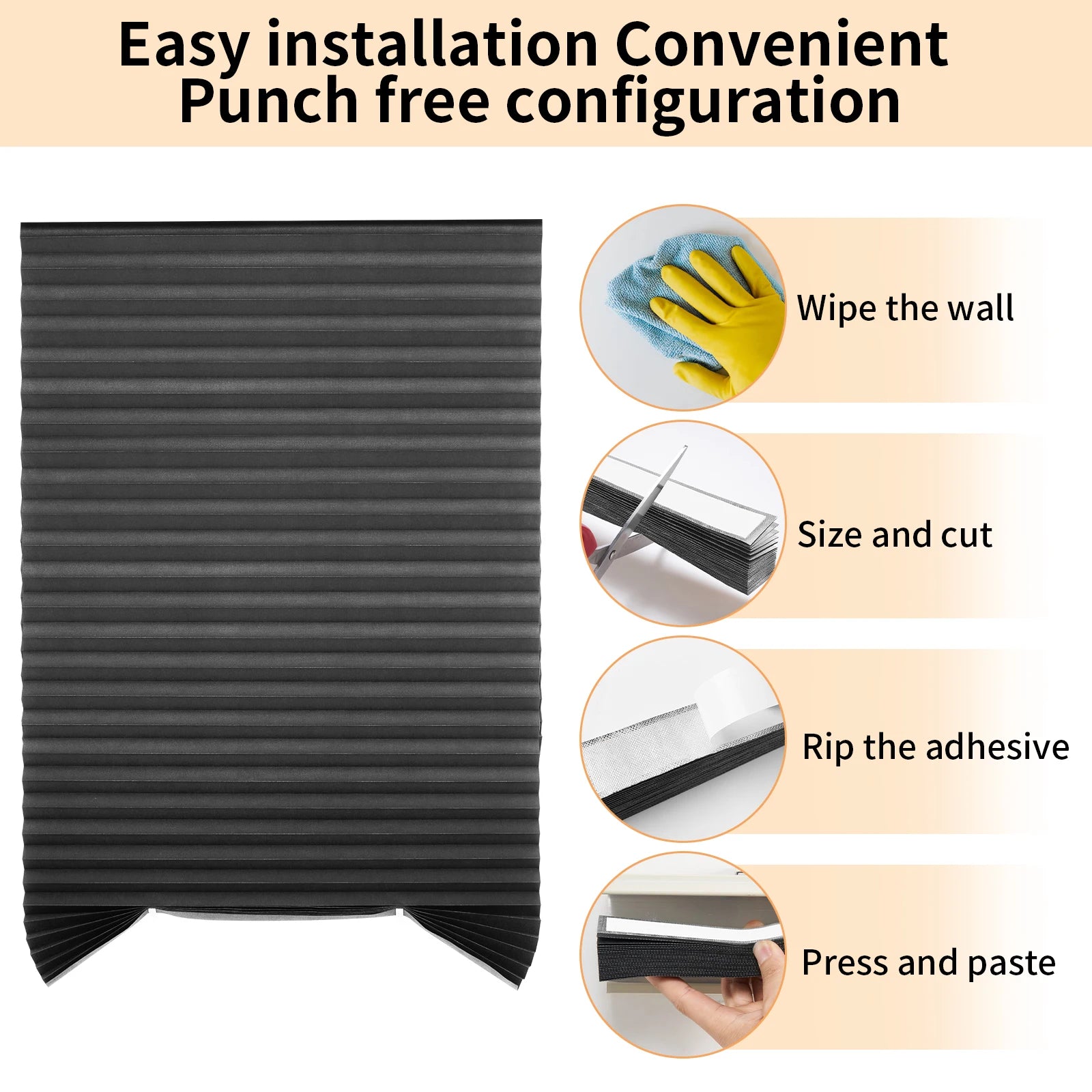 Blind for Window Self Adhesive Pleated Blinds Cordless No Drill Fabric Shutter Room Darkening Shades Blackout Shutters