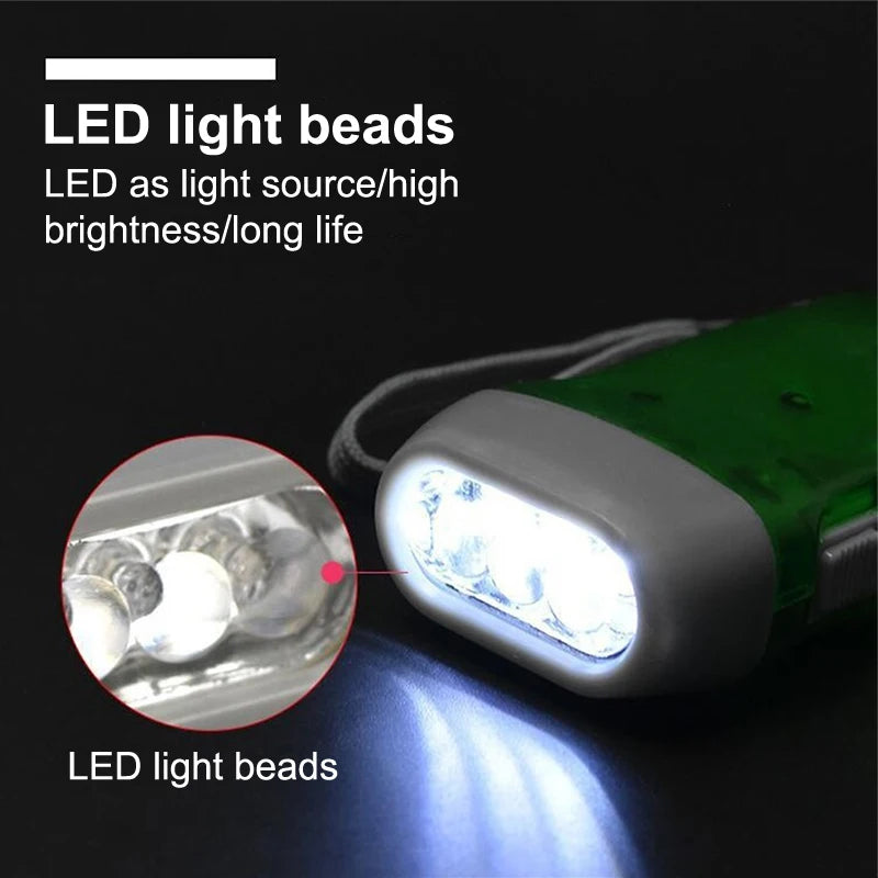 Self-Powered Hand Crank LED Torch – Compact Flashlight for Camping, Hiking & Survival