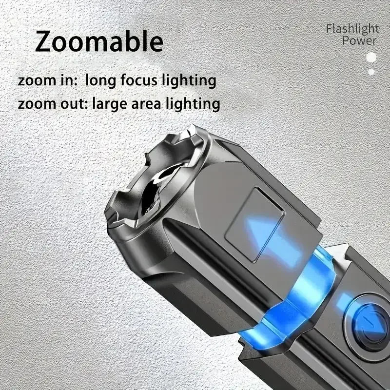 High-Power LED Flashlight – USB Rechargeable Waterproof Zoom Torch for Hiking & Camping