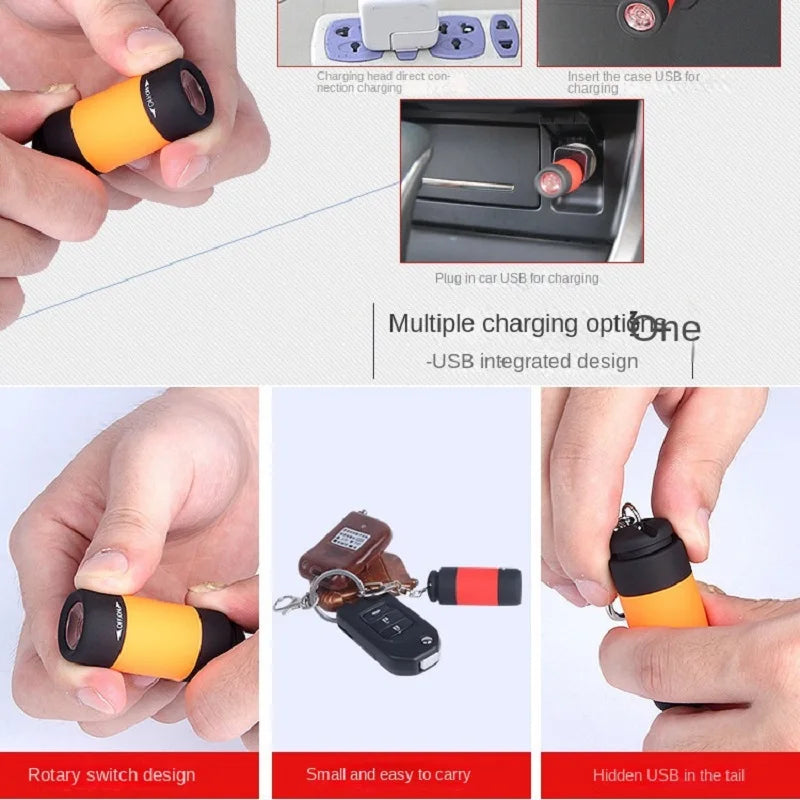 Portable LED Keychain Flashlight – USB Rechargeable Micro Pocket Light for Hiking & Camping