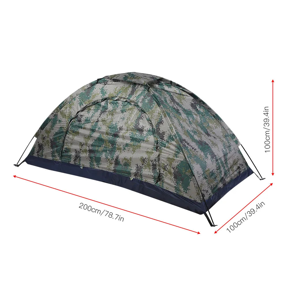 Windproof single-person outdoor tent ideal for camping, fishing, hiking, and outdoor adventures.
