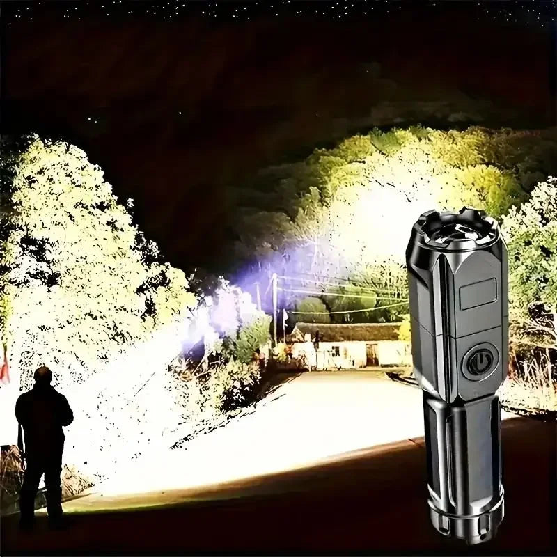 High-Power LED Flashlight – USB Rechargeable Waterproof Zoom Torch for Hiking & Camping