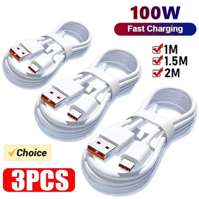 100W USB-C Charging & Data Cables (3-Pack) – High-Speed Power Delivery