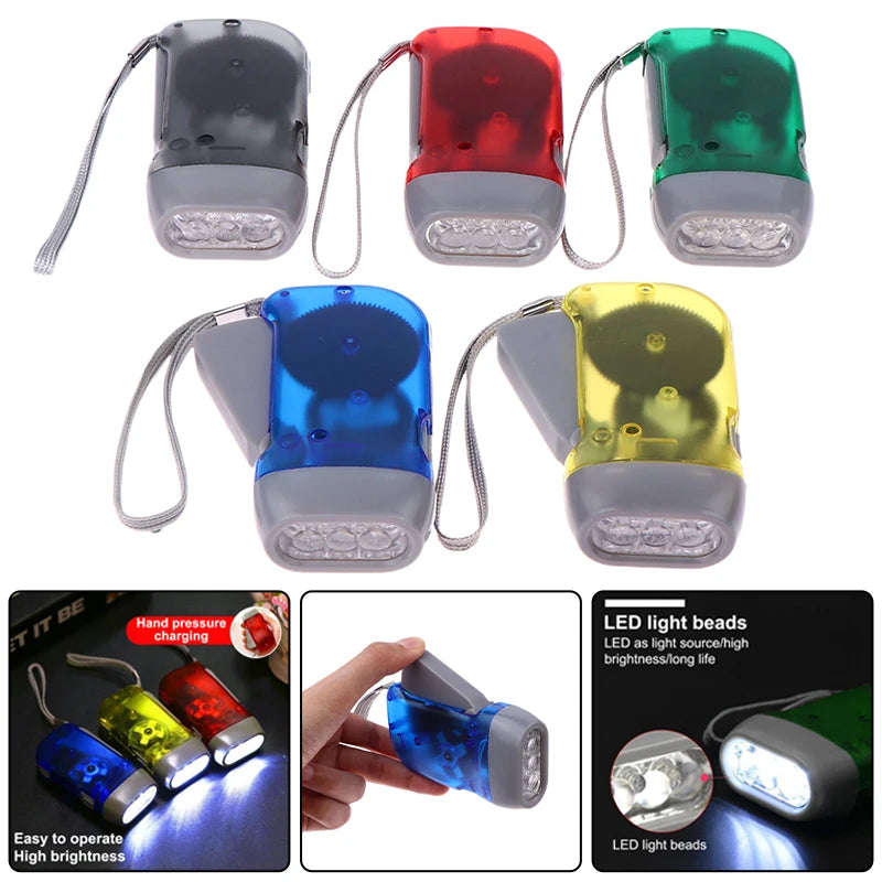 Self-Powered Hand Crank LED Torch – Compact Flashlight for Camping, Hiking & Survival