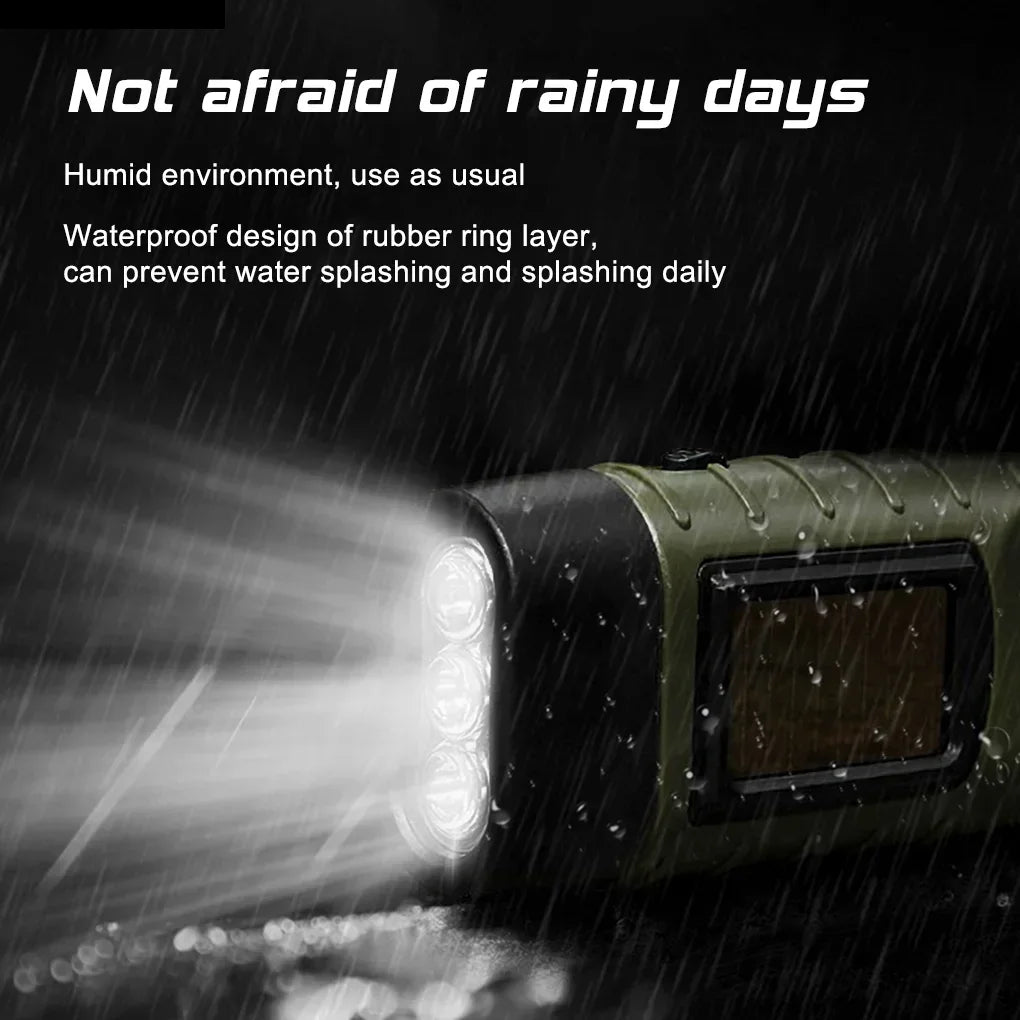 Rechargeable LED Survival Flashlight – Hand Crank & Solar Powered Torch for Hiking, Fishing & Boating