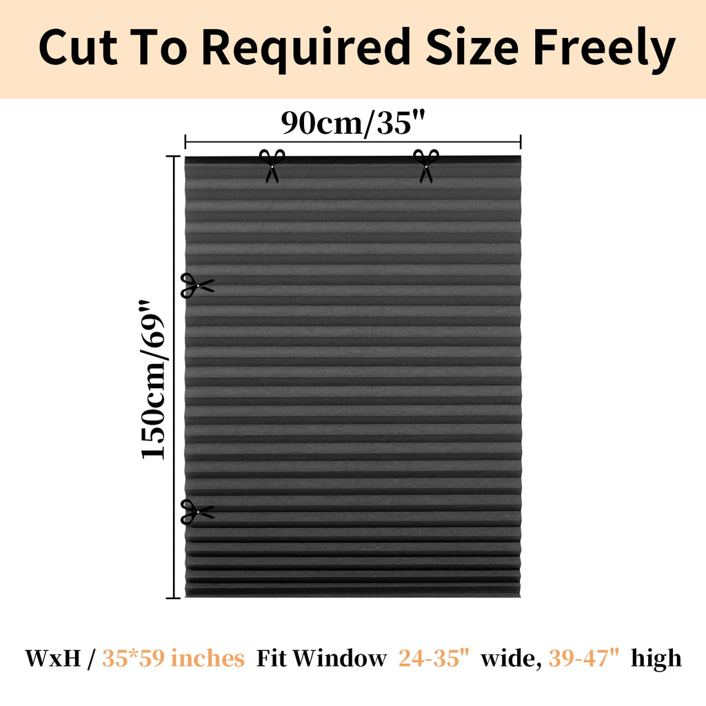 Blind for Window Self Adhesive Pleated Blinds Cordless No Drill Fabric Shutter Room Darkening Shades Blackout Shutters