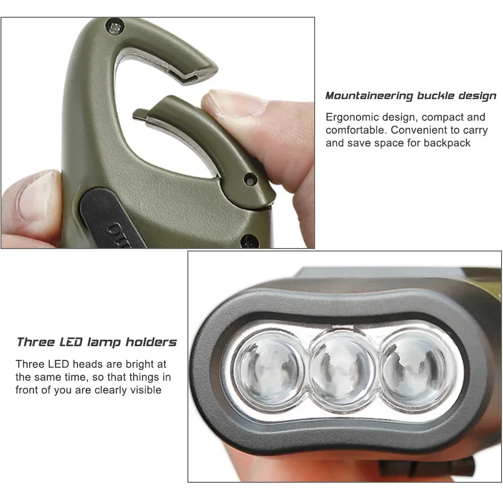 Rechargeable LED Survival Flashlight – Hand Crank & Solar Powered Torch for Hiking, Fishing & Boating