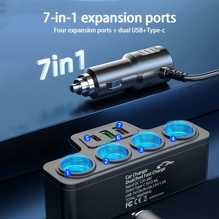 120W Multi-Port Fast Car Charger – Charge Multiple Devices Simultaneously