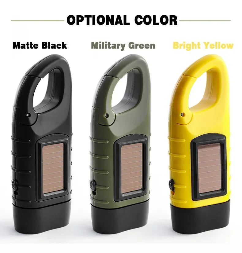 Rechargeable LED Survival Flashlight – Hand Crank & Solar Powered Torch for Hiking, Fishing & Boating
