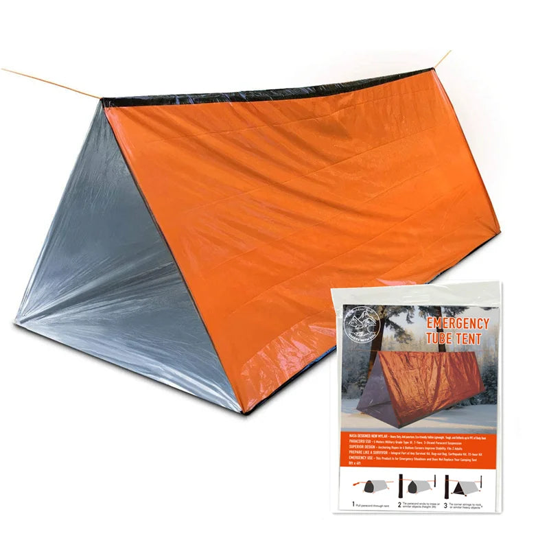 Waterproof 2-person emergency tent designed for reliable shelter during camping and outdoor activities.