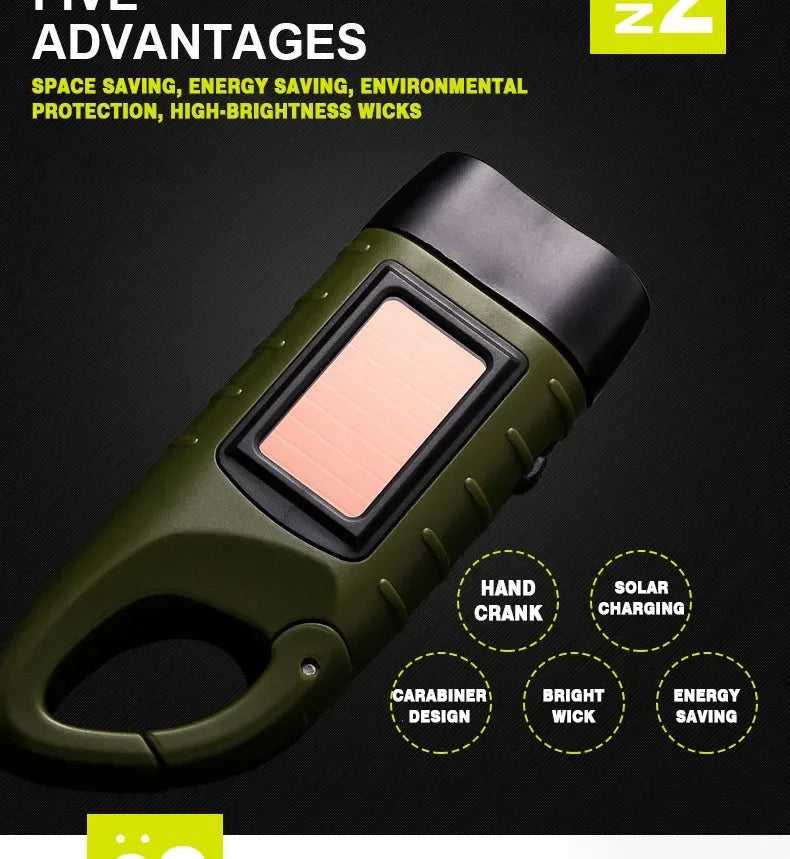 Rechargeable LED Survival Flashlight – Hand Crank & Solar Powered Torch for Hiking, Fishing & Boating