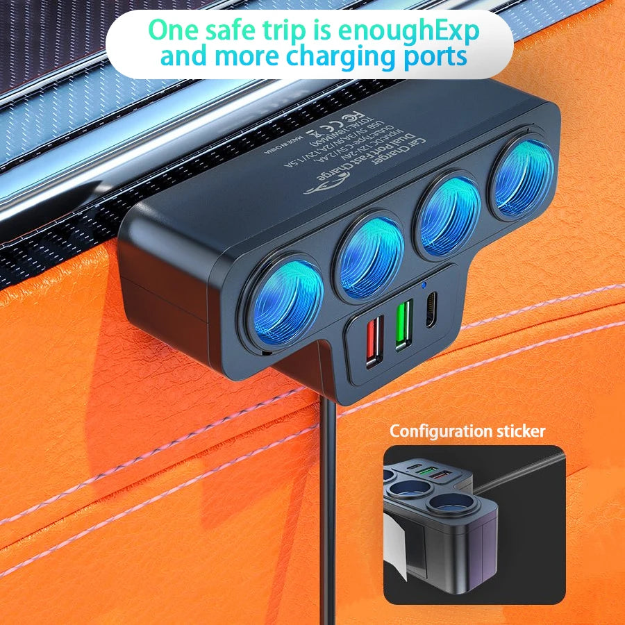120W Multi-Port Fast Car Charger – Charge Multiple Devices Simultaneously
