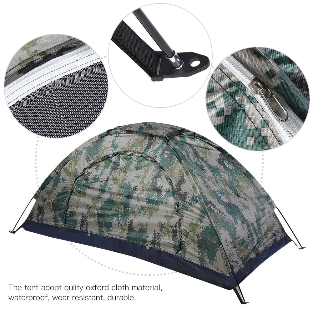 Windproof single-person outdoor tent ideal for camping, fishing, hiking, and outdoor adventures.