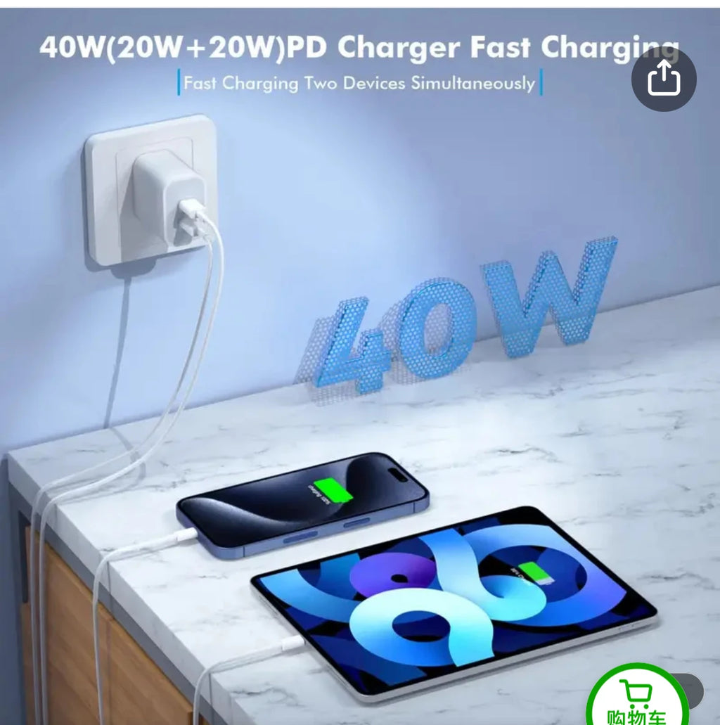 40W USB-C Fast Charger Kit – PD Charging for iPhone 11–16