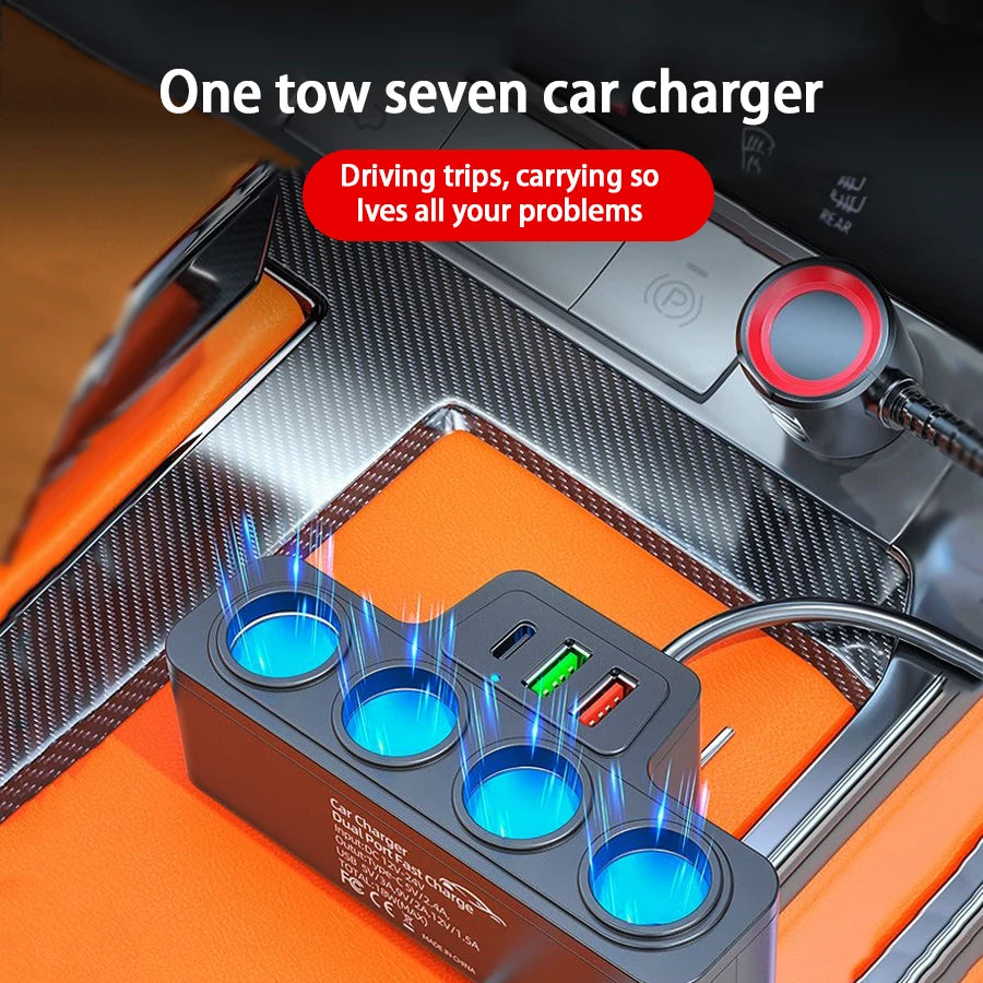 120W Multi-Port Fast Car Charger – Charge Multiple Devices Simultaneously