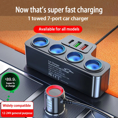 120W Multi-Port Fast Car Charger – Charge Multiple Devices Simultaneously
