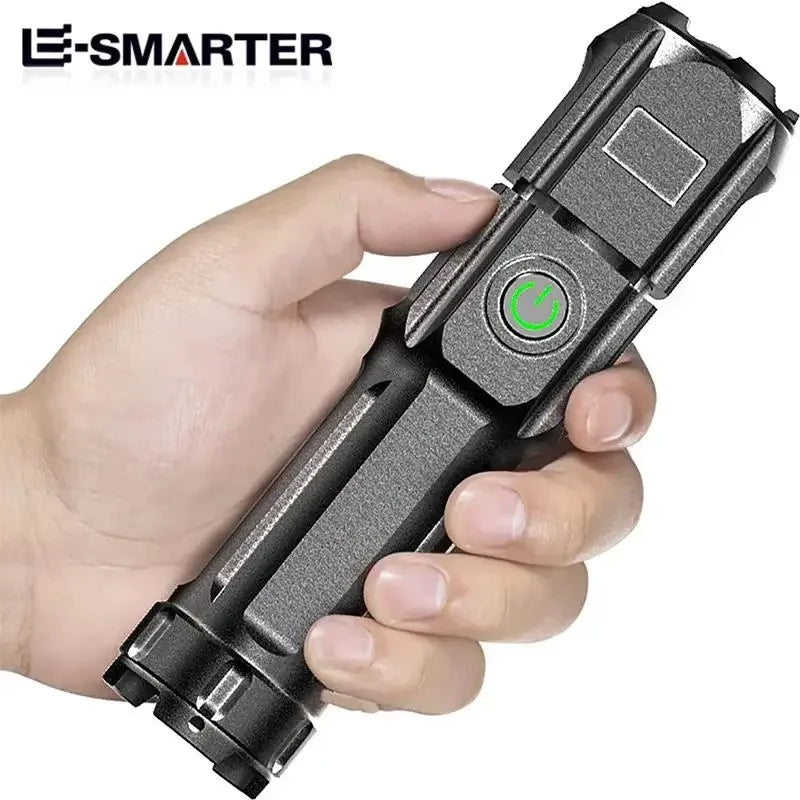 High-Power LED Flashlight – USB Rechargeable Waterproof Zoom Torch for Hiking & Camping